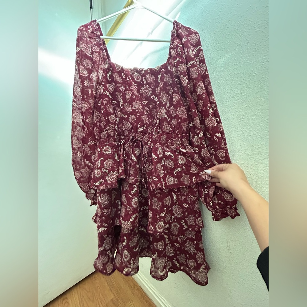 Ash & Violet Boot Barn Dress Floral And Paisley Burgundy Mini Dress